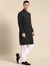 Black Geometric Rayon Kurta Set