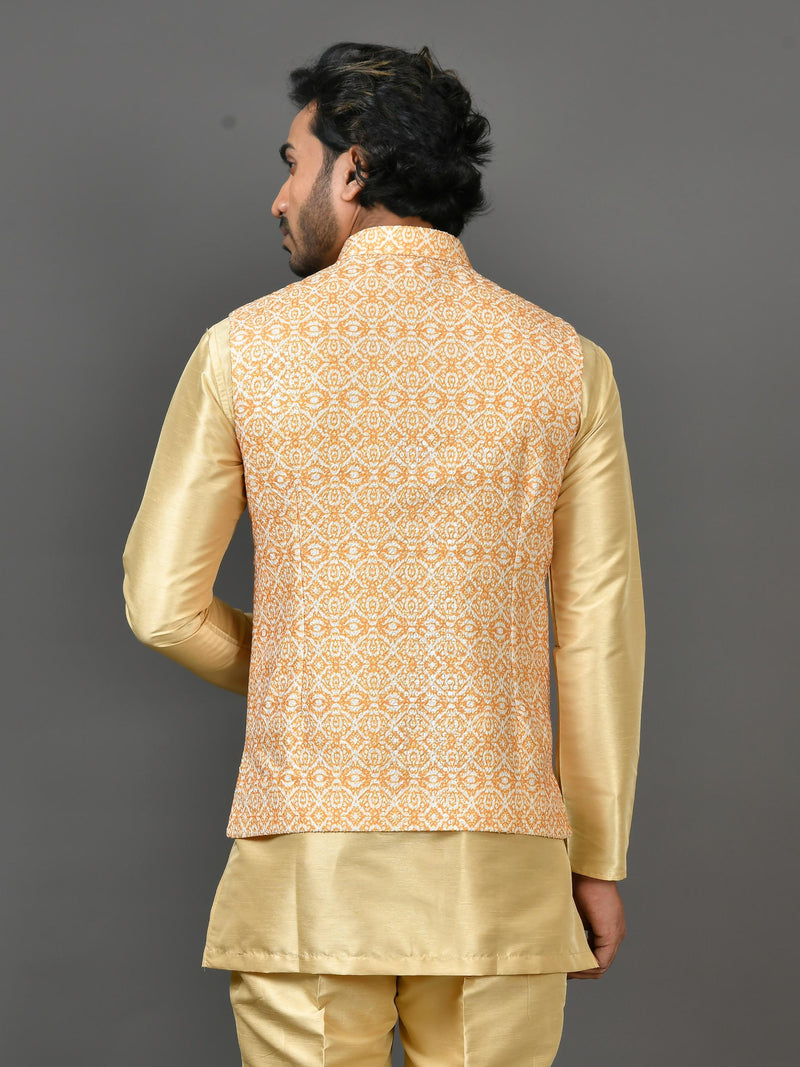 Designer Yellow Silk Kurta Jacket Set