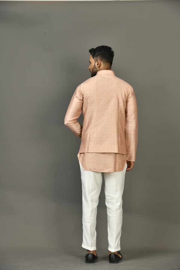 Designer Kurta Jacket Set In Peach
