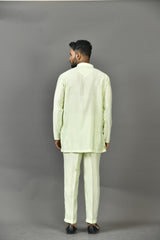 Designer Green Cotton Blend Short Kurta With Pant
