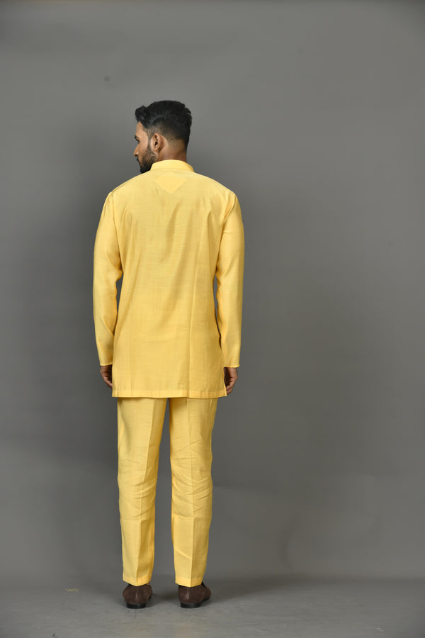 Designer Yellow Cotton Blend Short Kurta