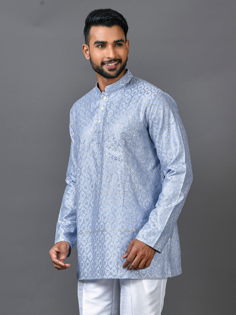 Designer Grey Silk Short Kurta