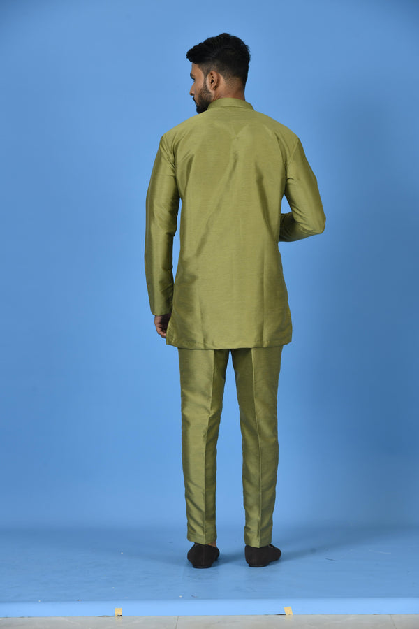 Designer Green Silk Short Kurta