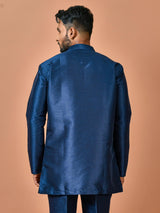 Designer Navy Blue Silk Short Kurta