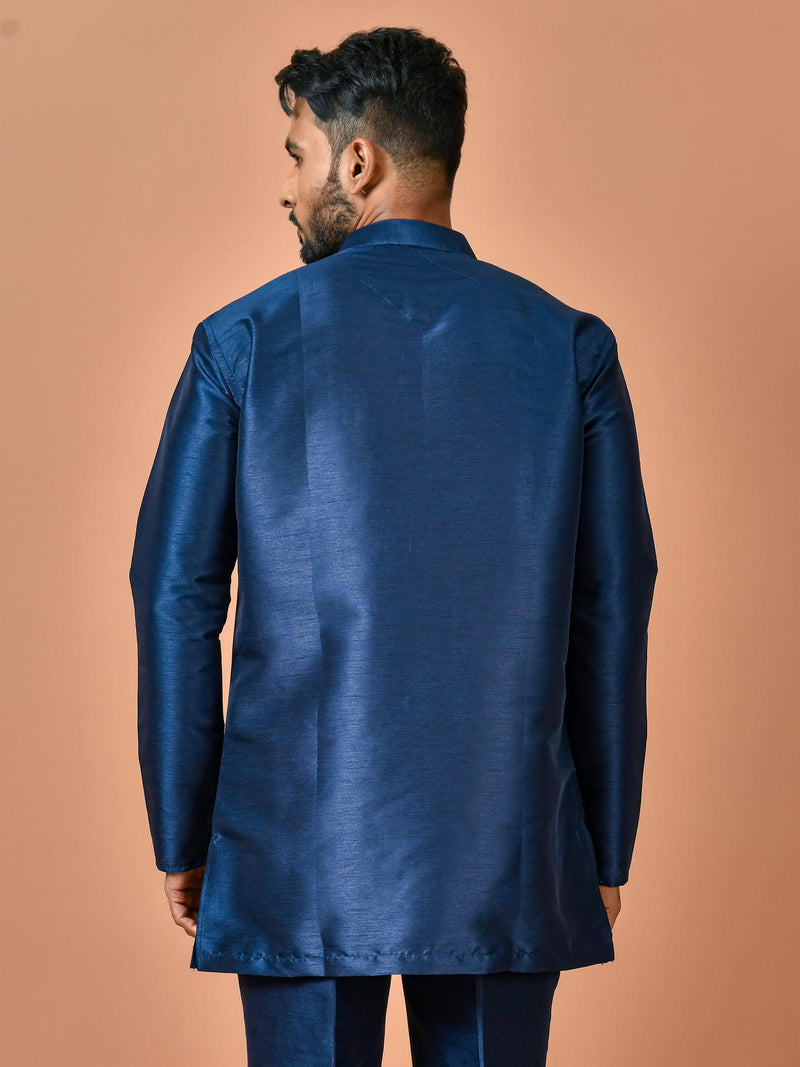 Designer Navy Blue Silk Short Kurta