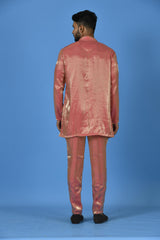 Designer Orange Satin Short Kurta With Pant