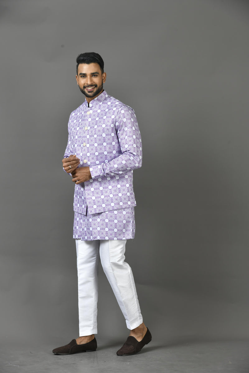 Designer Kurta Jacket Set In Purple