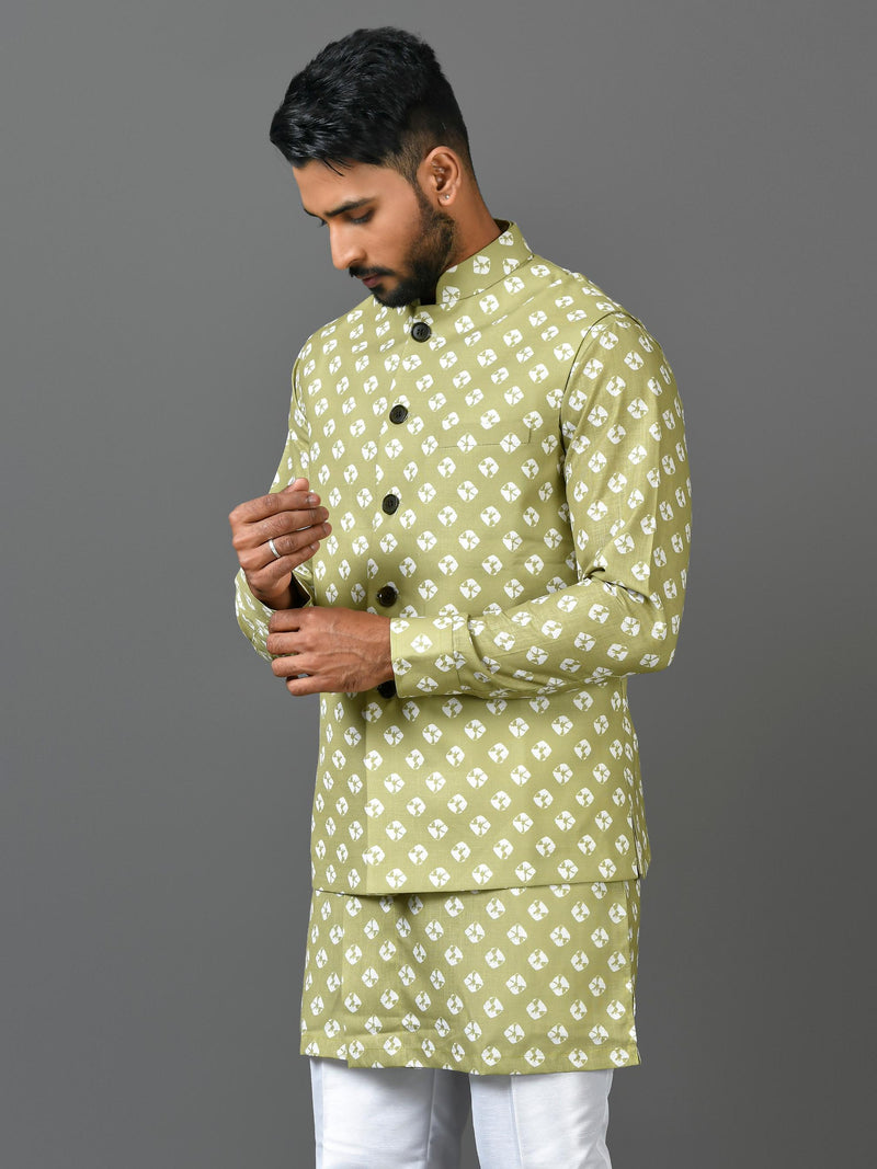 Designer Kurta Jacket Set In Green