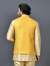 Designer Yellow Silk Kurta Jacket Set