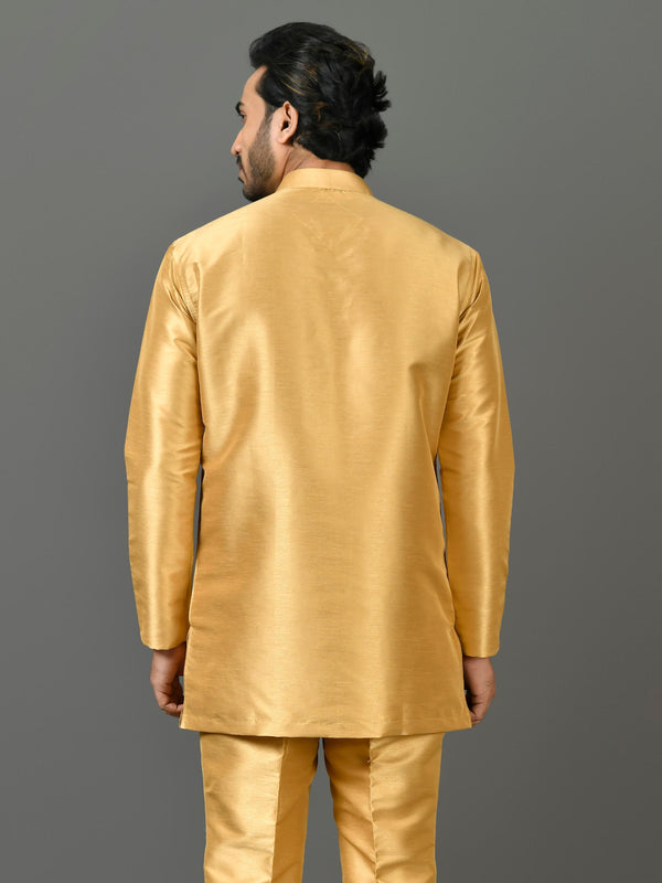 Designer Yellow Silk Short Kurta