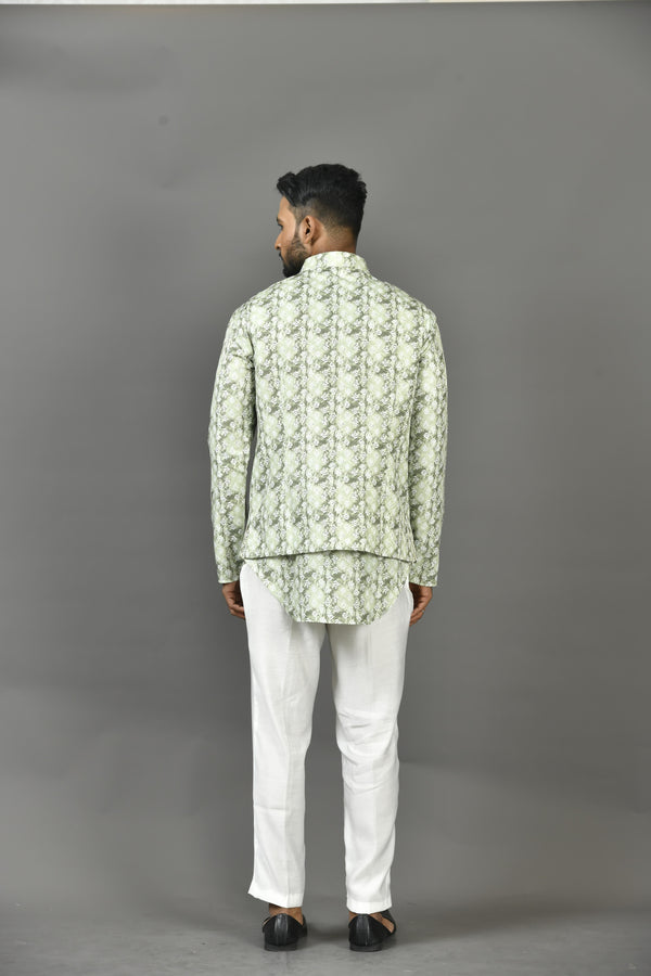 Designer Kurta Jacket Set In Green