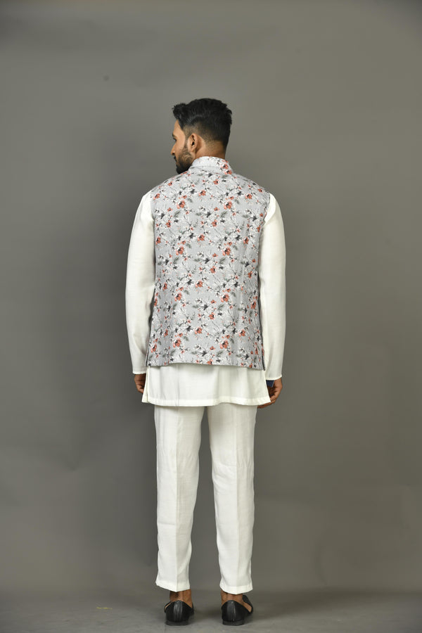 Designer Kurta Jacket Set In Grey