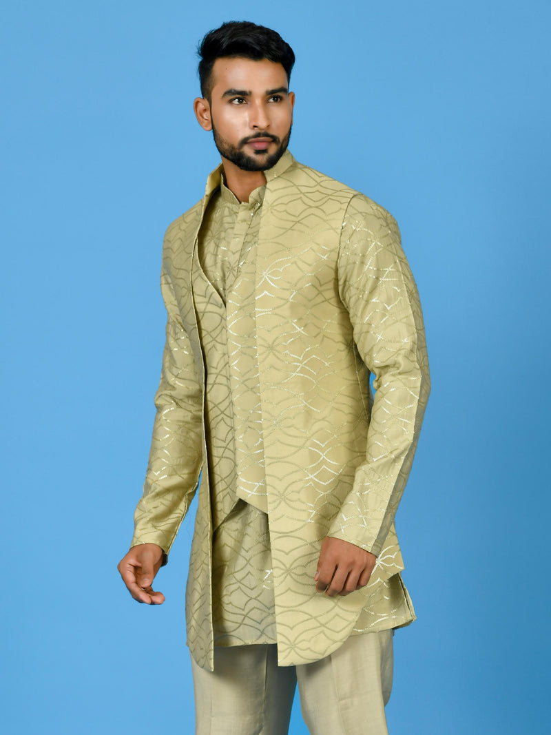 Designer Kurta Jacket Set In Beige