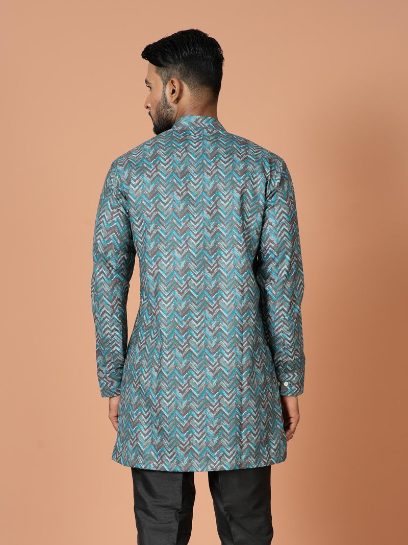 Designer Blue Silk Short Kurta