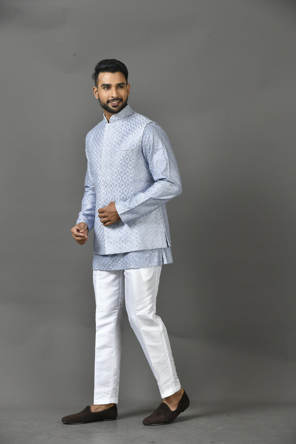 Designer Kurta Jacket Set In Grey