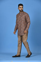 Designer Brown Cotton Blend Short Kurta