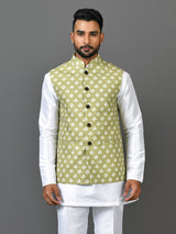 Designer Kurta Jacket Set In Green