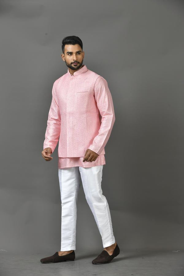 Designer Kurta Jacket Set In Peach