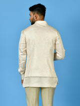 Designer Cream Silk Kurta Jacket Set