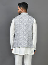 Designer Kurta Jacket Set In Grey