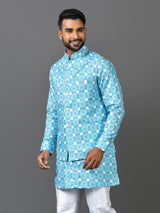 Designer Kurta Jacket Set In Blue