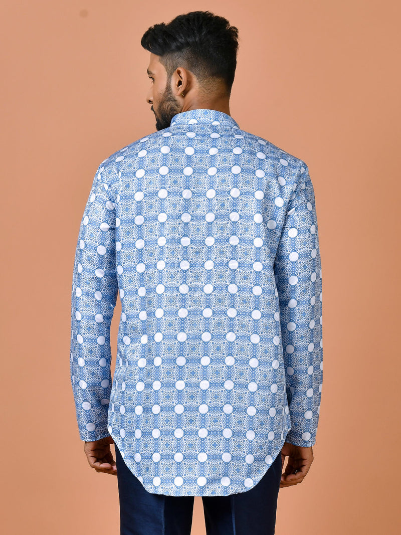 Designer Blue Cotton Blend Short Kurta