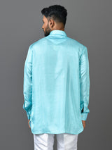 Designer Sea Green Silk Short Kurta