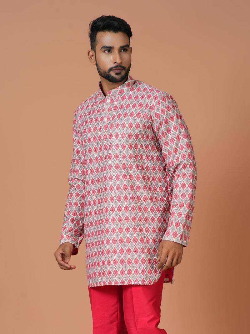 Designer Pink Cotton Blend Short Kurta