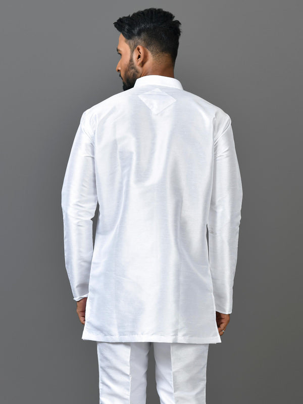 Designer White Silk Short Kurta