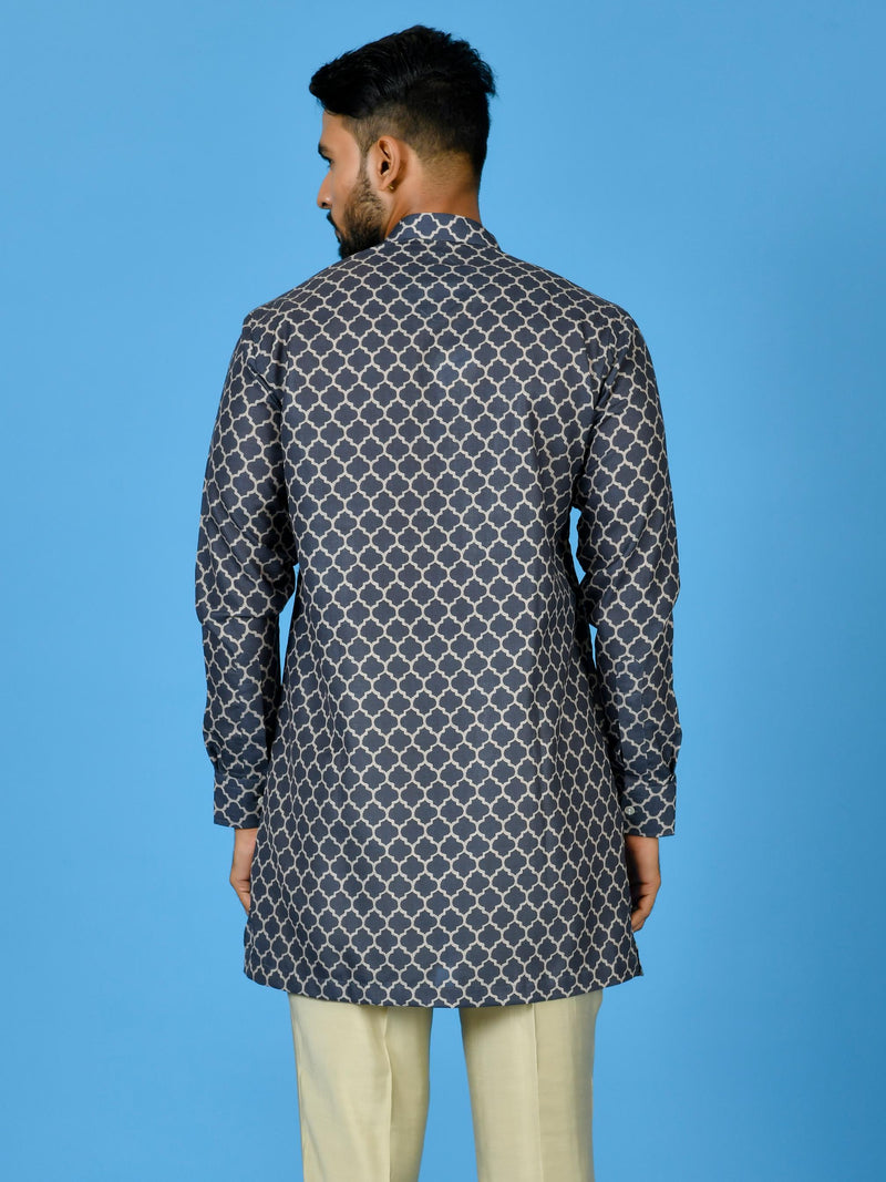 Designer Blue Silk Short Kurta With Pant