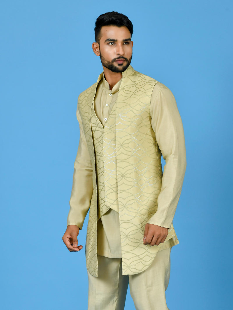 Designer Kurta Jacket Set In Beige