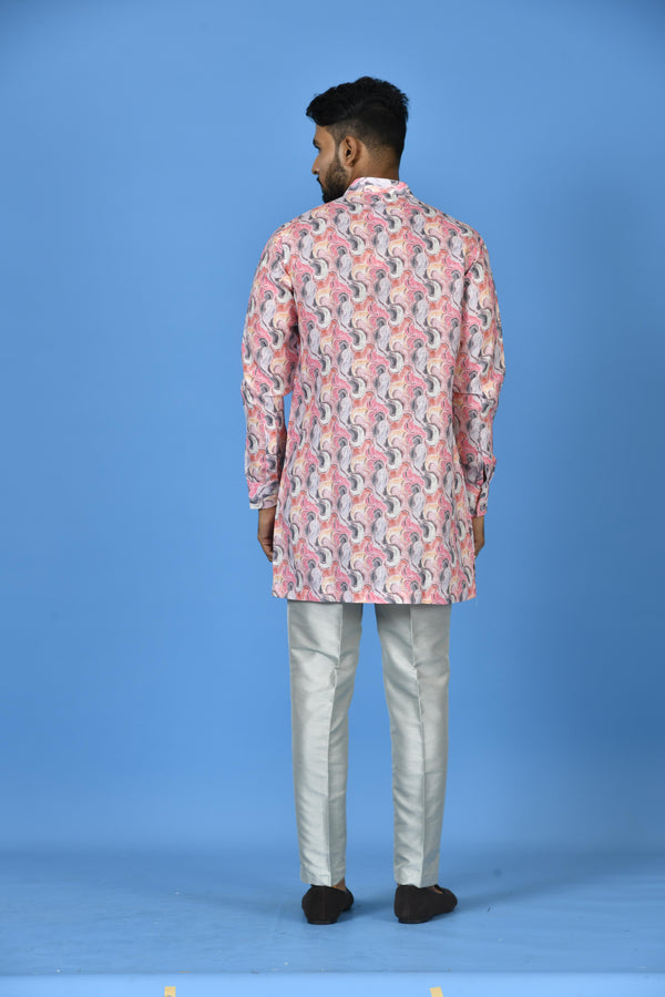 Designer Pink Silk Short Kurta