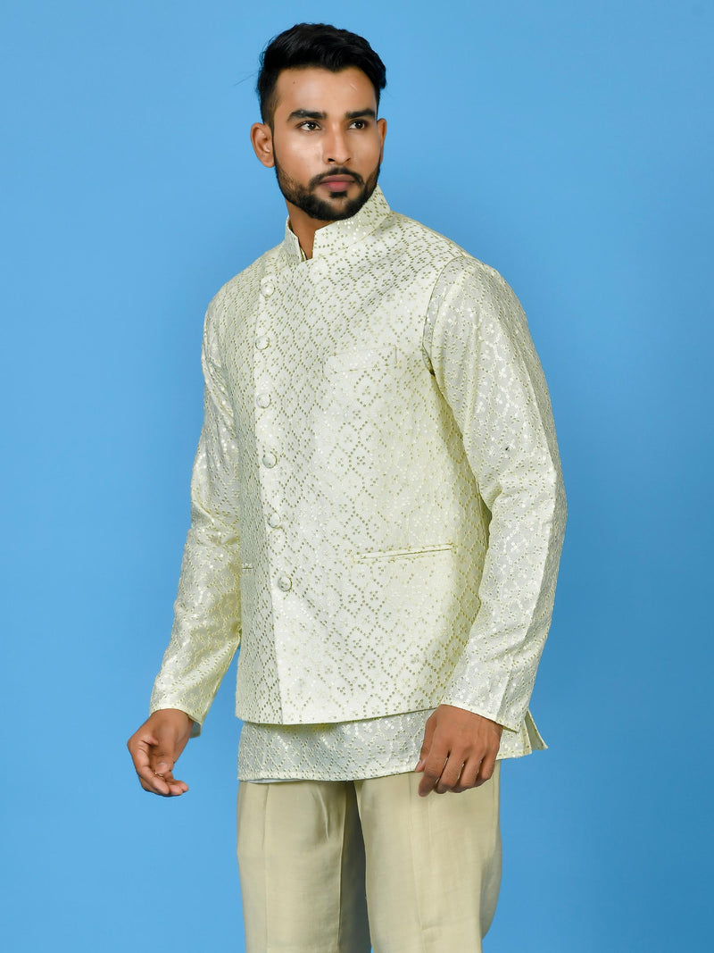 Designer Kurta Jacket Set In Cream