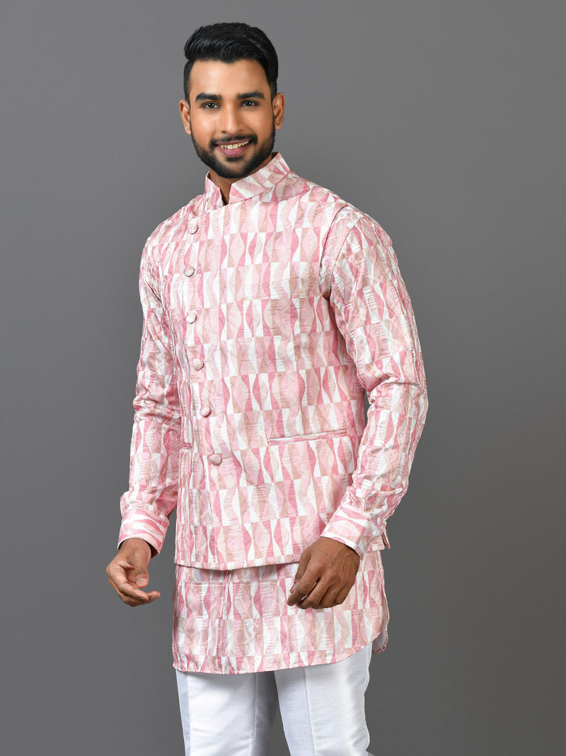 Designer Kurta Jacket Set In Pink