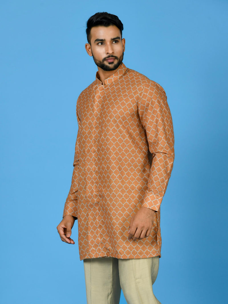 Designer Yellow Cotton Blend Short Kurta