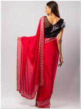 Red Santoon Saree With Sequence Blouse Piece