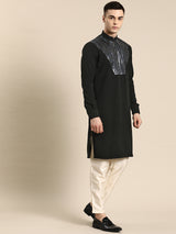 Black Striped Rayon Kurta Set