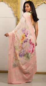 Pink Color Tissue Saree With Blouse Piece.
