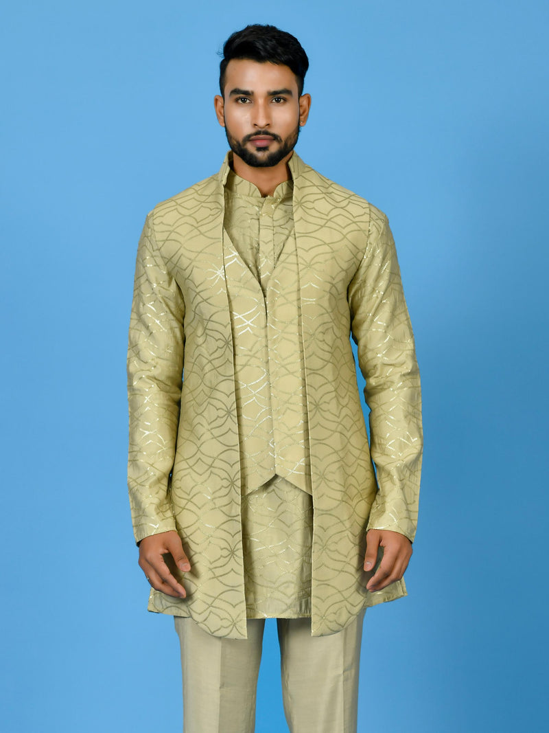 Designer Kurta Jacket Set In Beige