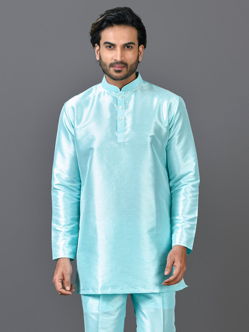 Designer Blue Silk Short Kurta