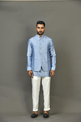 Designer Kurta Jacket Set In Blue