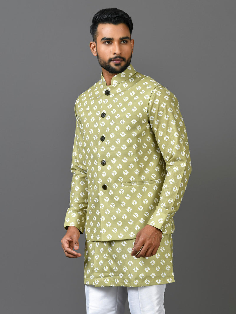 Designer Kurta Jacket Set In Green