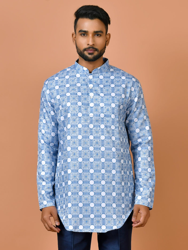 Designer Blue Cotton Blend Short Kurta