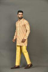 Designer Yellow Cotton Blend Short Kurta