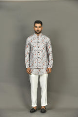 Designer Kurta Jacket Set In Grey