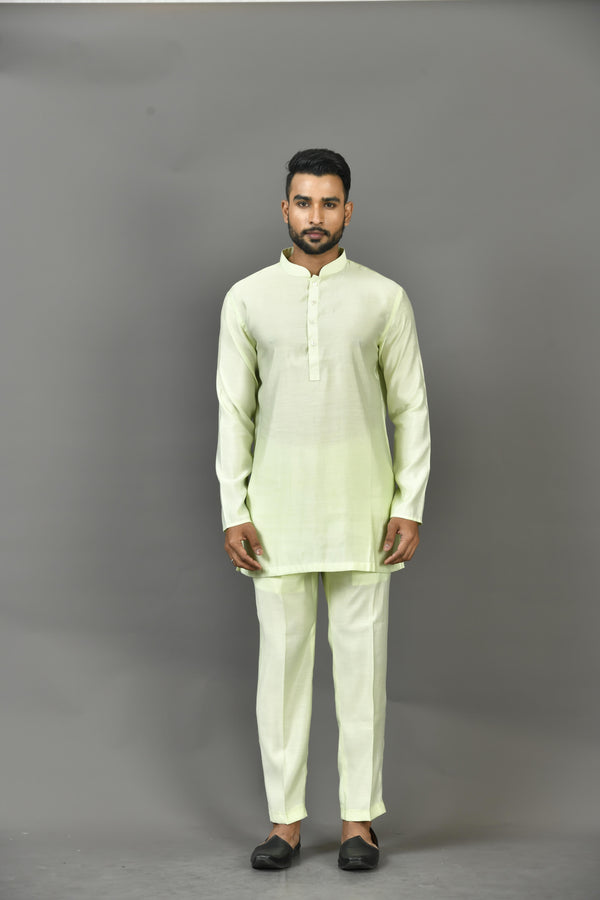 Designer Green Cotton Blend Short Kurta With Pant