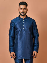 Designer Navy Blue Silk Short Kurta