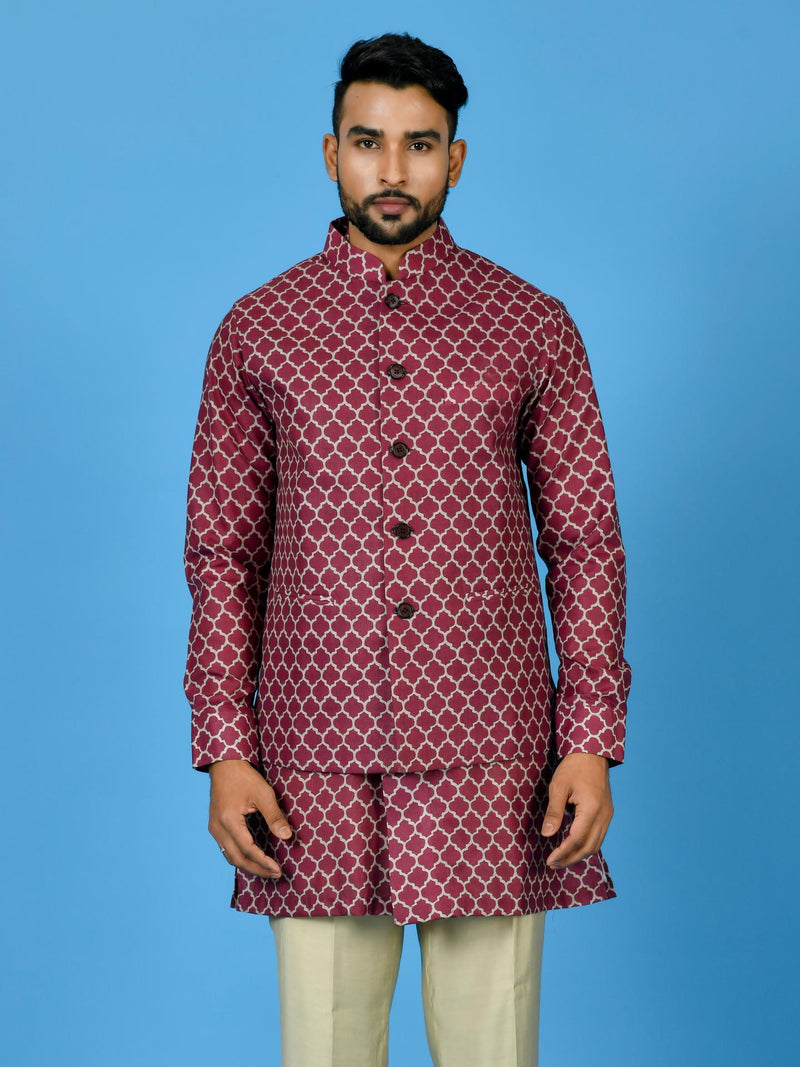 Designer Maroon Silk Kurta Jacket Set