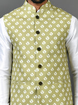 Designer Kurta Jacket Set In Green