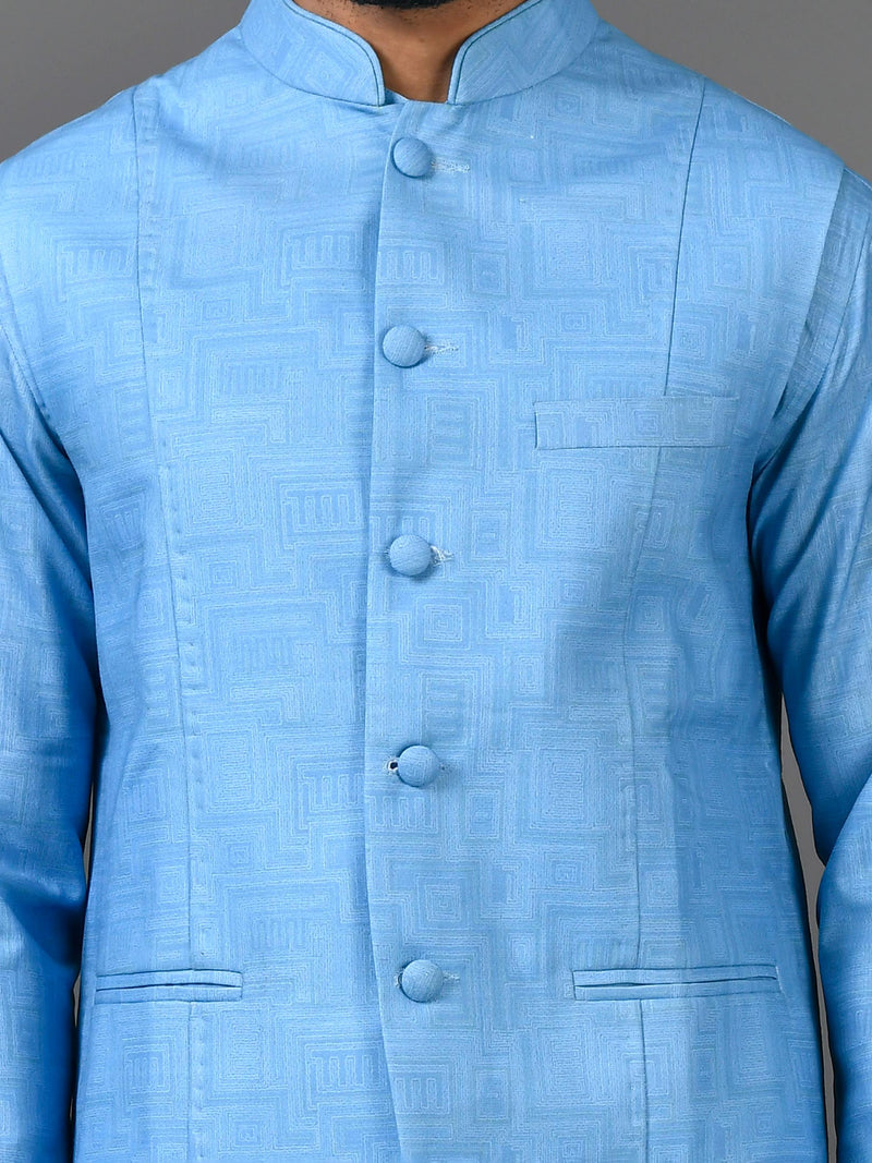 Designer Kurta Jacket Set In Blue